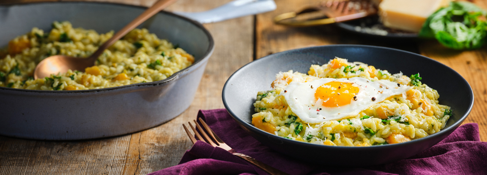 Risotto crémeux aux œufs et à la courge